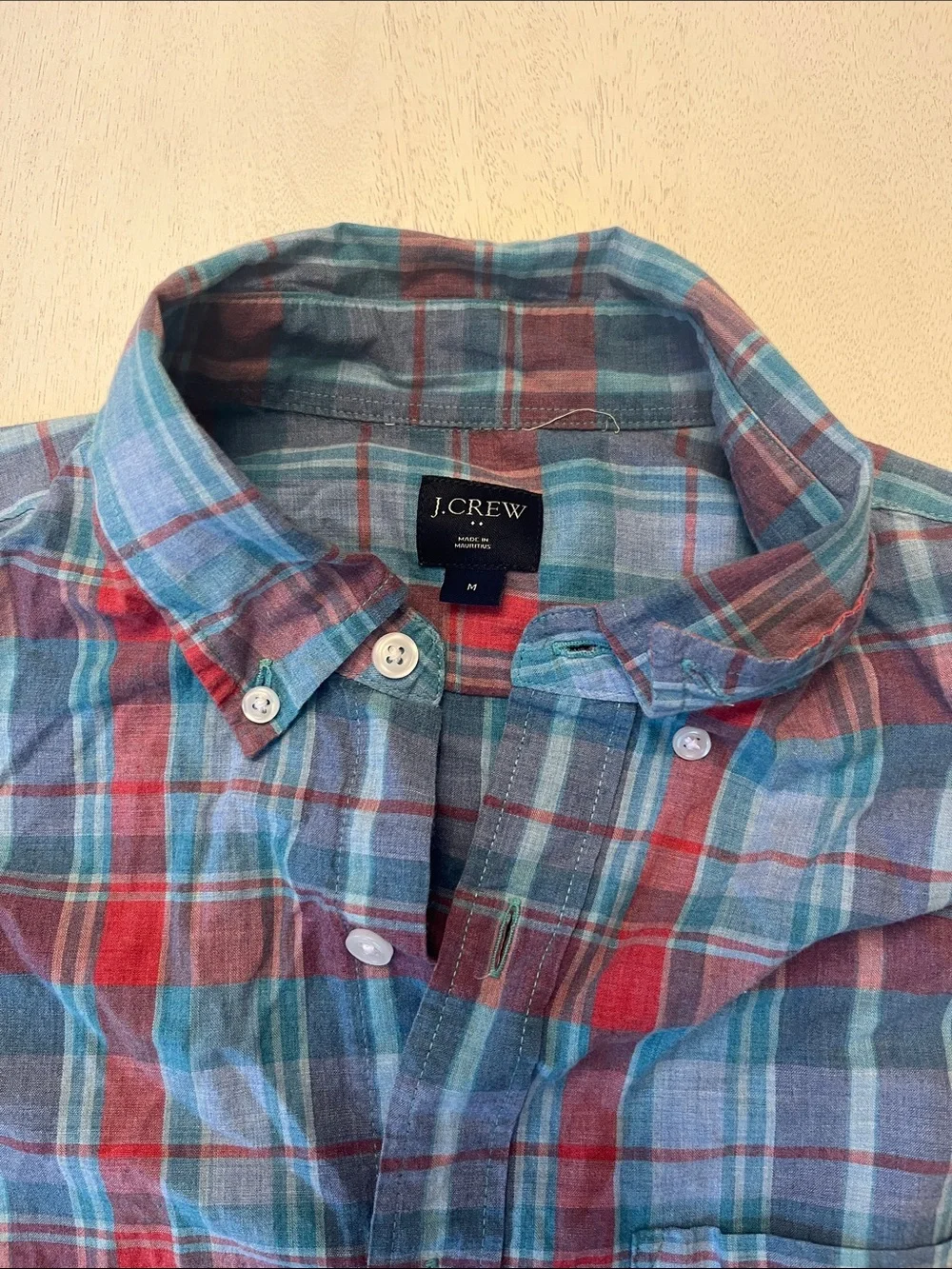 J. Crew Men’s Red, Blue, and Green Plaid Button-Down Shirt